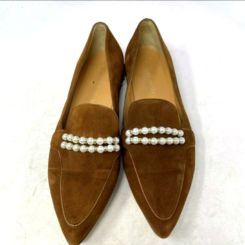 Stuart Weitzman Designer Tan Women US6/EUR37 Flats Loafers Pearl